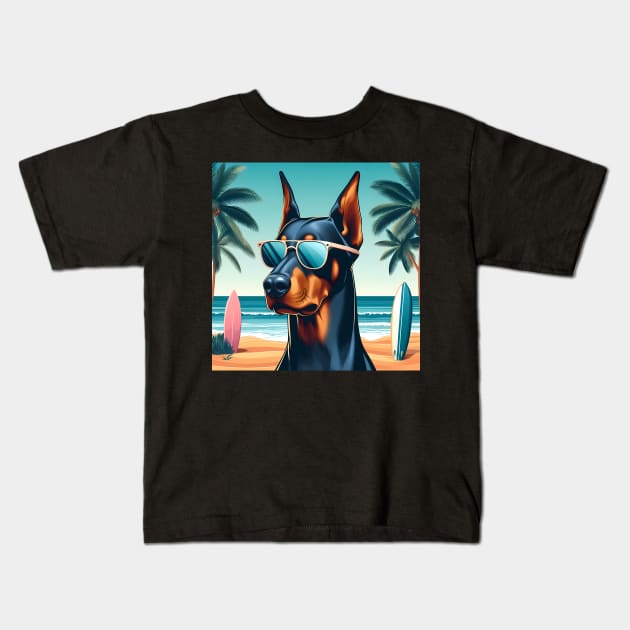 Funny Doberman with Sunglasses Kids T-Shirt by CreativeSparkzz